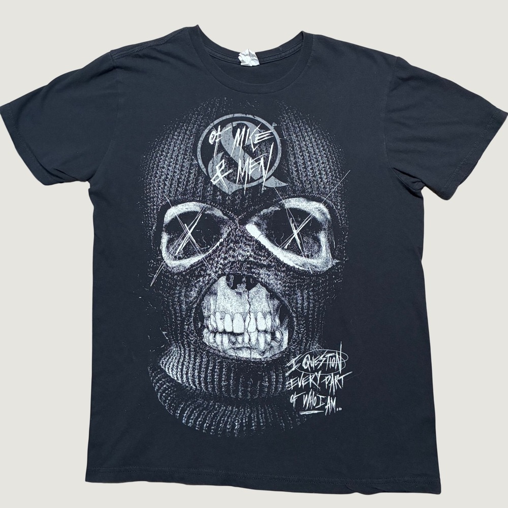 Y2K Of Mice & Men Metalcore  Band T-Shirt Black Skull Balaclava Graphic